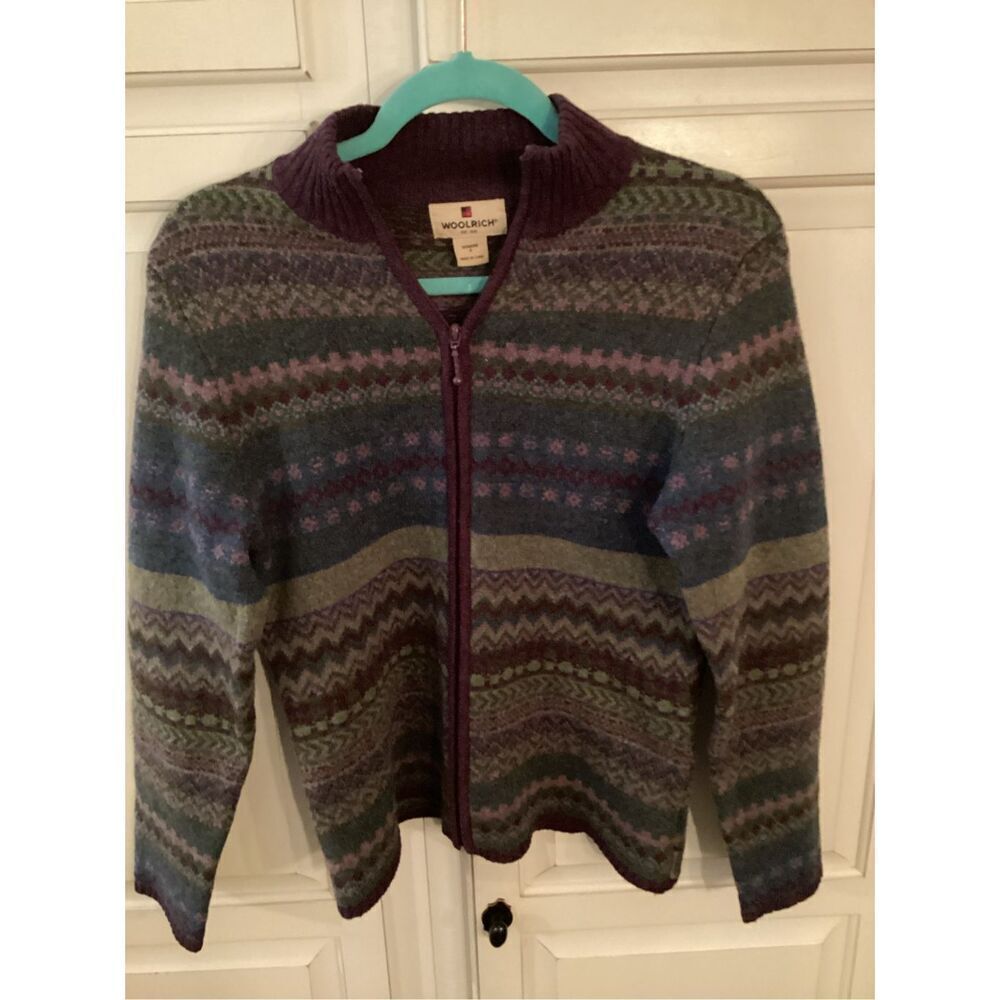 Woolrich Fair Isle 100% Wool Sweater  Sz S Full Zip Vintage